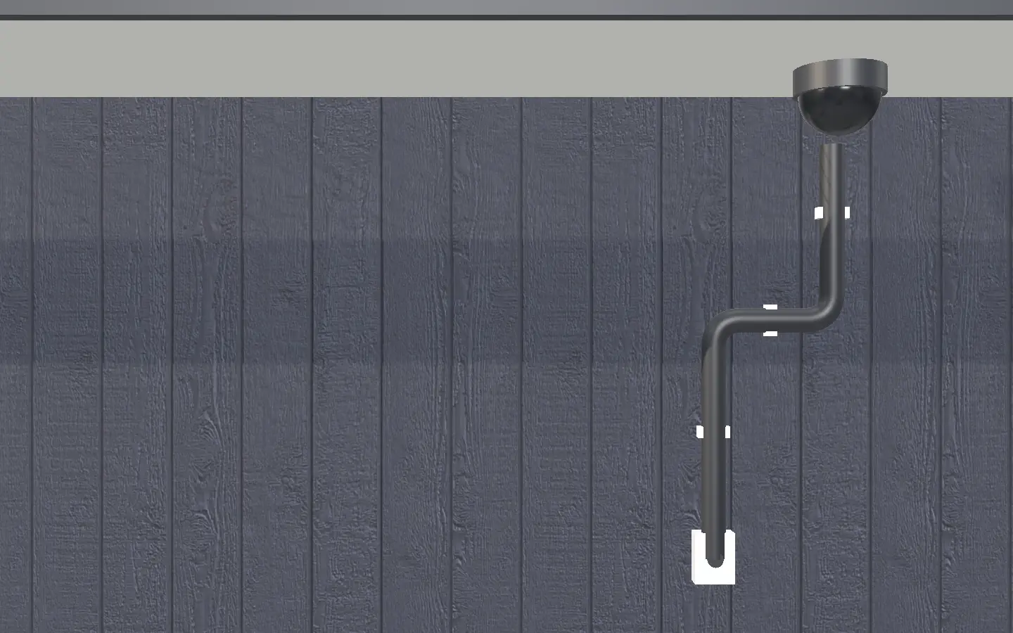 The camera’s cable clipped along the cladding to the gland where it goes into the wall